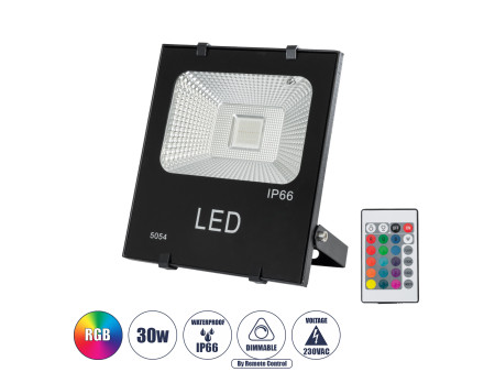 GLOBOSTAR® RGBFLOOD 75601 Προβολέας με IR Ασύρματο Χειριστήριο LED 30W 1950lm 120° AC 220-240V Αδιάβροχο IP66 Πολύχρωμο RGB Dimm