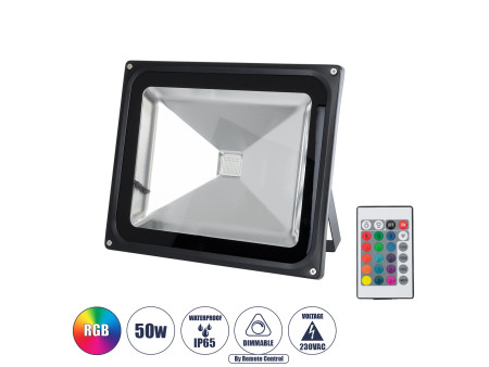 GLOBOSTAR® RGBFLOOD 75602 Προβολέας με IR Ασύρματο Χειριστήριο LED 50W 3250lm 120° AC 220-240V Αδιάβροχο IP66 Πολύχρωμο RGB Dimm