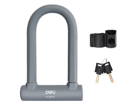 DELI κλειδαριά πέταλο ποδηλάτου με κλειδί DL508102, 126x196mm, γκρι