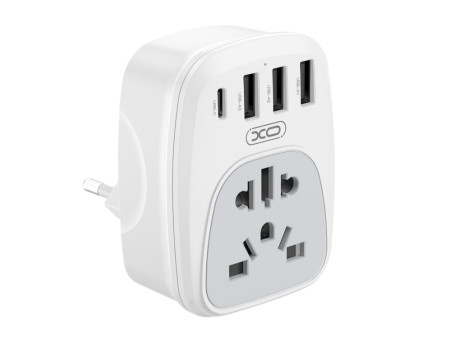 XO WL26 Αντάπτορας Πρίζας EU σε Universal με 1 USB-C & 3 USB-A Θύρες Φόρτισης | ATC | 16.006.0386