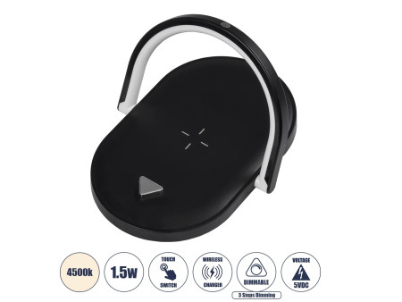 GloboStar® ECLIPSE 76558 Επιτραπέζιο Φωτιστικό Πορτατίφ LED 1.5W 1200lm 180° AC 220-240V IP20 Φυσικό Λευκό 4500K Dimmable Μαύρο 