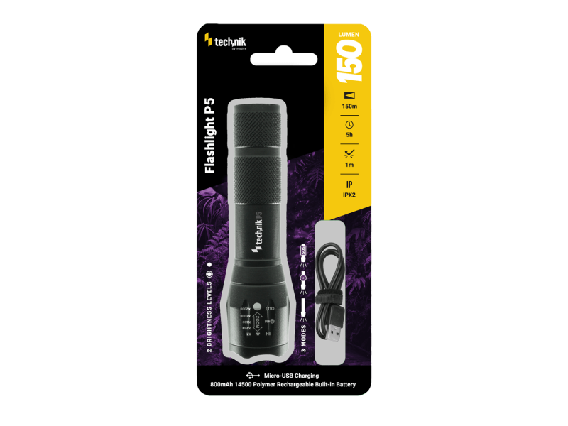 Technik Φακός P5 (+1x14500 800mAh) XPE LED με Καλώδιο Micro USB 150lm | ATC | 01.011.0034