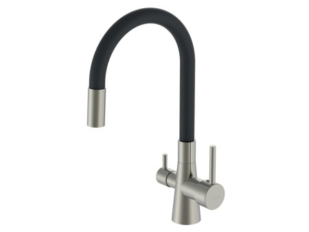 BRUNO μπαταρία πάγκου κουζίνας BRN-0239, τρίοδη, αναμεικτική, μαύρη/ασημί