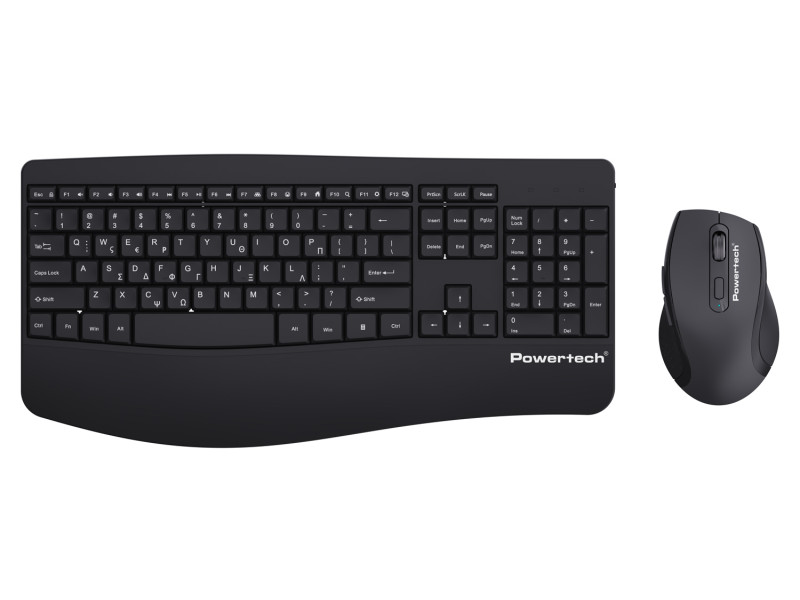 POWERTECH set ποντίκι & πληκτρολόγιο PT-1490, 2.4GHz & Bluetooth, μαύρο