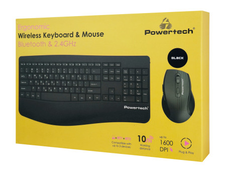 POWERTECH set ποντίκι & πληκτρολόγιο PT-1490, 2.4GHz & Bluetooth, μαύρο