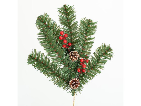 ΚΛΑΔΙ 60cm, ΜΕ ΧΙΟΝΙΣΜΕΝΕΣ ΚΟΥΚΟΥΝΑΡΕΣ ΚΑΙ BERRIES, 6 TIPS (ΠΑΧΟΣ ΤΩΝ TIPS 8cm), ΠΡΑΣΙΝΟ ΧΡΩΜΑ