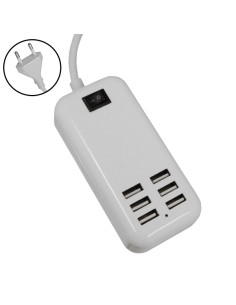 Φορτιστής USB 6 Θέσεων με ON / OFF Διακόπτη 4A 20 Watt 5V DC Λευκός GloboStar 69998