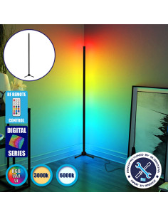 Μοντέρνο Minimal Επιδαπέδιο Μαύρο Φωτιστικό 100cm LED 16 Watt με Ασύρματο Χειριστήριο 2.4G RF & Dimmer RGBW+WW Πολύχρωμο Digital