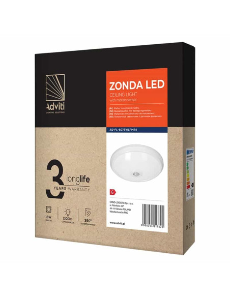 6076 ZONDA ΦΩΤΙΣΤΙΚΟ LED ΣΤΡΟΓΓΥΛΟ ΛΕΥΚΟ Φ290/67 ΜΕ ΑΝΙΧΝΕΥΤΗ ΚΙΝΗΣΗΣ 16W 4000K ORNO | REDPOINT | 27749