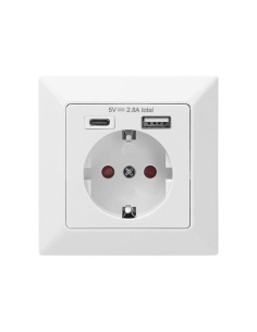 13232 ΠΡΙΖΑ ΣΟΥΚΟ ΑΣΦΑΛΕΙΑΣ ΜΕ 1xUSB-A + 1xUSB-C 2.8A ΛΕΥΚΗ ORNO | REDPOINT | 28999