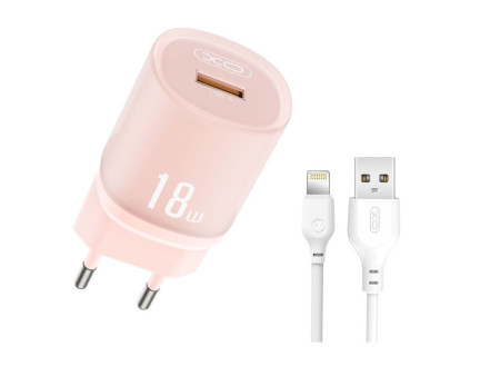 XO L157(EU) QC3.0 18W Φορτιστής με Καλώδιο Lightning Ροζ | ATC | 16.006.0345
