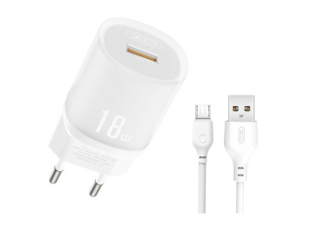 XO L157(EU) QC3.0 18W Φορτιστής με Καλώδιο Micro Λευκό | ATC | 16.006.0346