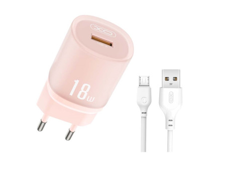 XO L157(EU) QC3.0 18W Φορτιστής με Καλώδιο Micro Ροζ | ATC | 16.006.0348