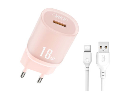 XO L157(EU) QC3.0 Φορτιστής 18W Καλώδιο TYPE-C Ροζ | ATC | 16.006.0351
